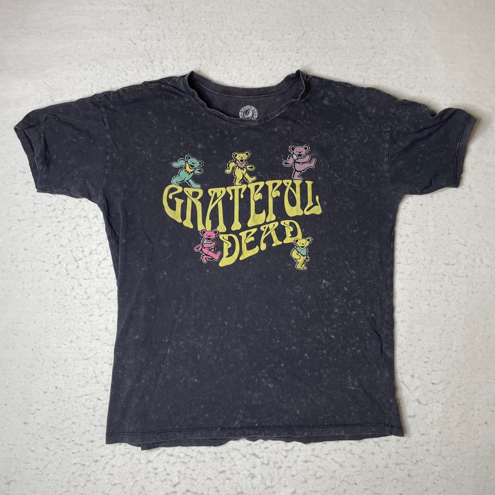 Grateful Dead Dancing Bears Graphic T-Shirt Mens Medium Black Acid Wash 2022 GDP